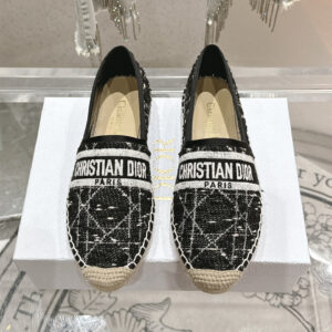 高仿Dior*Granville系列KDD976漁夫鞋針織帆布黑白色免檢版