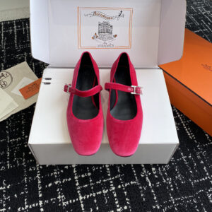 高仿Hermes*H242046ZK8絨面瑪麗珍鞋玫紅色免檢版