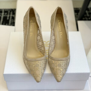 高仿Dior*Capture系列KDG300尖頭燙鑽高踭鞋10CM膚色免檢版