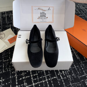高仿Hermes*H242046Z02絨面瑪麗珍鞋黑色免檢版