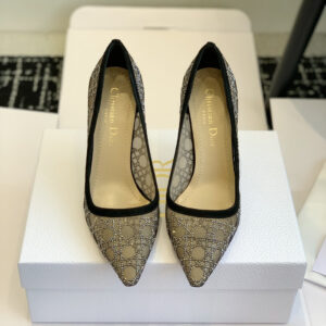 高仿Dior*Capture系列KDG299尖頭燙鑽高踭鞋10CM黑色免檢版