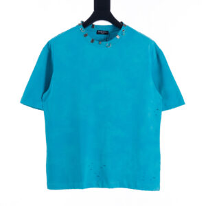 高仿Balenciaga*SS23系列761460鉚釘穿刺短袖藍色