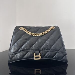 高仿Balenciaga*Crush系列衍縫線小牛皮黑金M