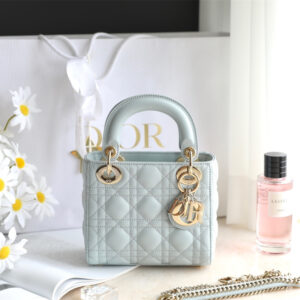 高仿DiorLady戴妃袋湖藍色原廠羊皮免檢版