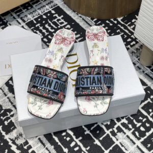 高仿Dior*Dway系列KCO222圓頭套腳拖鞋短踭白色彩花免檢版