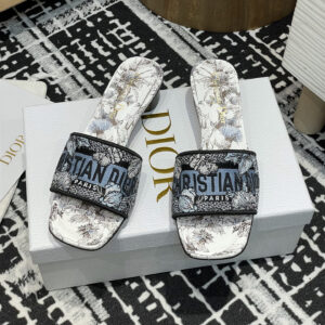 高仿Dior*Dway系列KCO224圓頭套腳拖鞋短踭藍色彩花免檢版