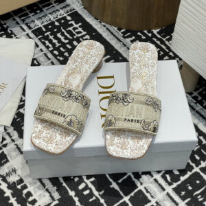 高仿Dior*Dway系列KCO221圓頭套腳拖鞋短踭金色印花免檢版