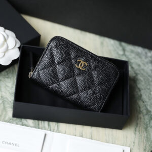 香港高仿Chanel經典拉鏈零錢包魚子醬金扣免檢版