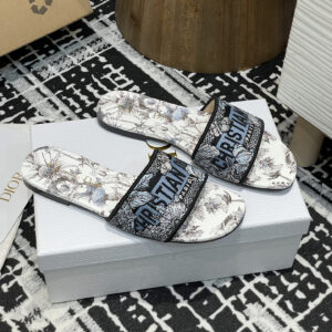 高仿Dior*Dway系列KCO214圓頭套腳拖鞋平底藍色彩花免檢版