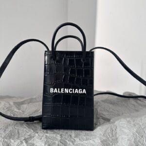 高仿Balenciaga迷你Tote包系列壓印皮黑色