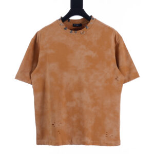 高仿Balenciaga*SS23系列761460鉚釘穿刺短袖黃泥色