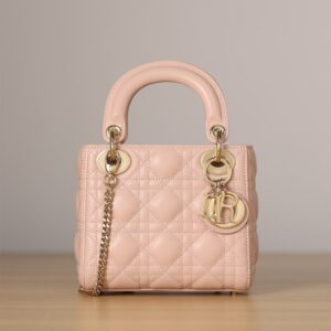 高仿DiorLady系列胭脂粉小羊皮Mini免檢版