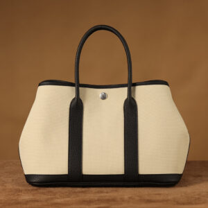 高仿HermesGardenParty系列購物袋帆布皮革雙拼色