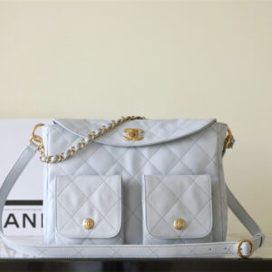 高仿Chanel*24P系列AS4668夾層郵差包灰色大號免檢版