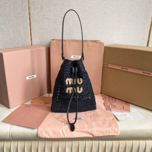 高仿miumiu繆繆*5ND016福袋編織包黑色免檢版