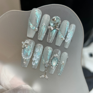 【全施華洛世奇鑽石】夏日美人魚 純手工穿戴甲  爆閃