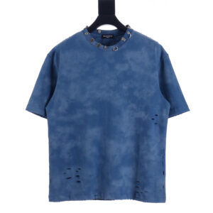 高仿Balenciaga*SS23系列761460鉚釘穿刺短袖藏藍色
