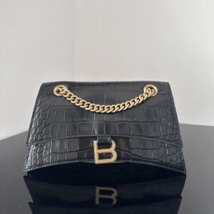 高仿Balenciaga*Crush系列鱷魚皮沙漏包黑色S