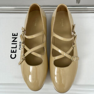 高仿Celine*360194584塔扣瑪麗珍單鞋小牛皮漆皮黃色免檢版