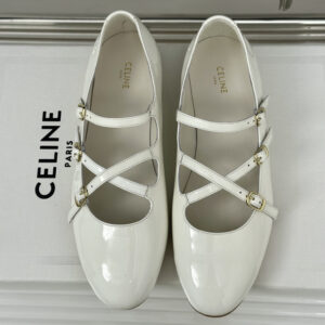 高仿Celine*360194582塔扣瑪麗珍單鞋小牛皮漆皮白色免檢版