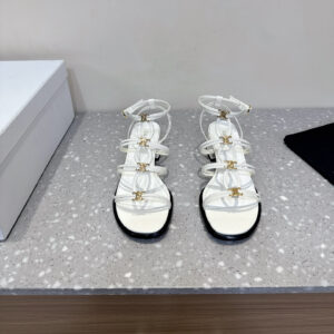 高仿Celine*361233958一字帶粗跟涼鞋白色4CM免檢版