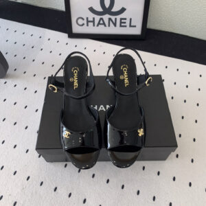 高仿Chanel*G45723B魚嘴高踭鞋漆皮黑色5.5CM免檢版
