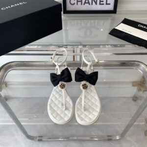 高仿Chanel*24S系列G45535V露趾蝴蝶結涼鞋白色免檢版