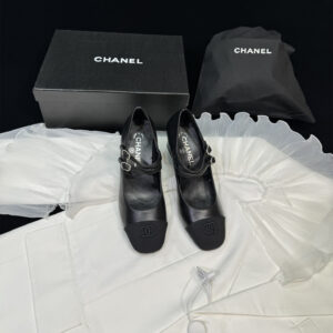 高仿Chanel*24S系列G45696C小羊皮瑪麗珍鞋黑色6CM免檢版