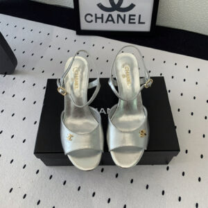 高仿Chanel*G45723D魚嘴高踭鞋漆皮銀色5.5CM免檢版