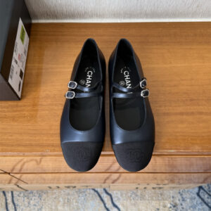 高仿Chanel*G45698圓頭塔扣平底鞋黑色免檢版