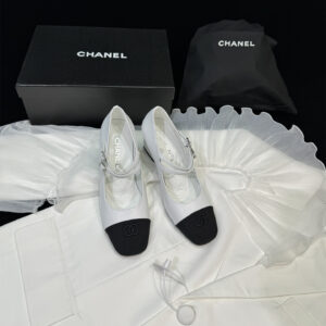 高仿Chanel*24S系列G45696A小羊皮瑪麗珍鞋白色6CM免檢版