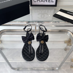 高仿Chanel*24S系列G45535X露趾蝴蝶結涼鞋黑色免檢版