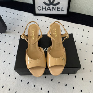 高仿Chanel*G45723C魚嘴高踭鞋漆皮黃色5.5CM免檢版