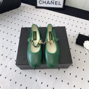 高仿Chanel*G45778B圓頭塔扣芭蕾舞鞋綠色免檢版