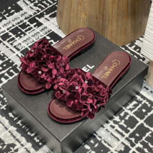 高仿Chanel*25P系列G46231D小羊皮花瓣拖鞋紅色1CM免檢版