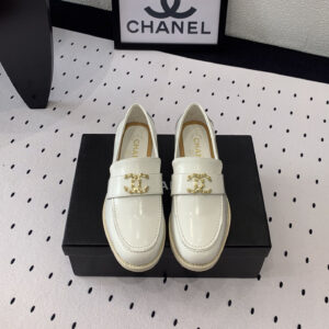 高仿Chanel*24S系列G45663A牛皮革樂福鞋白色3CM免檢版