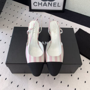 高仿Chanel*G31320A套腳露跟休閒單鞋粉色5.5CM免檢版