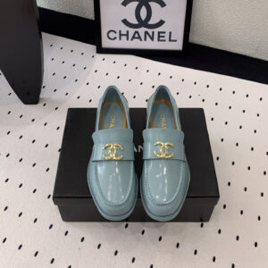 高仿Chanel*24S系列G45663E牛皮革樂福鞋藍色3CM免檢版
