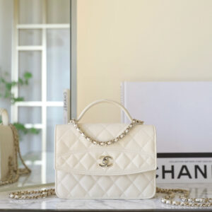 高仿Chanel*25C系列AS4406小球紋牛皮郵差包白色免檢版