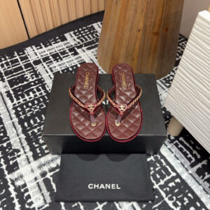 高仿Chanel*25C系列G46405A小羊皮防滑人字拖紅色免檢版