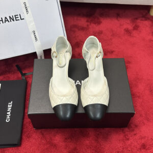 高仿Chanel*G38441C露邊高跟單鞋小牛皮白色4.5CM免檢版