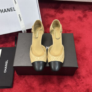 高仿Chanel*G38441A露邊高跟單鞋小牛皮黃色4.5CM免檢版