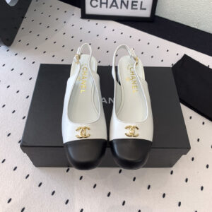 高仿Chanel*G45768C圓頭露跟單鞋小牛皮白色3.5CM免檢版