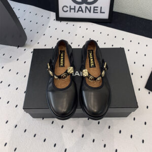 高仿Chanel*G45778Q圓頭塔扣瑪麗珍鞋黑色免檢版