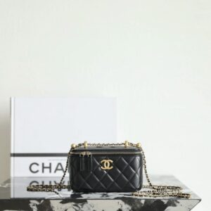 高仿Chanel*24C系列AP3651雙珠鏈條盒子包黑色免檢版