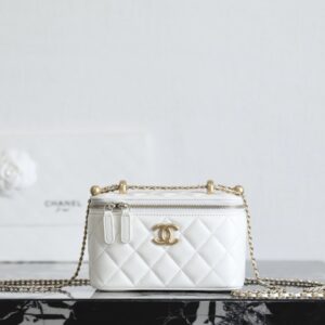 高仿Chanel*24C系列AP3651雙珠鏈條盒子包白色免檢版