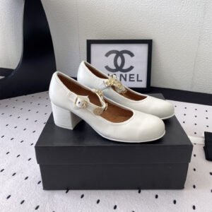 高仿Chanel*G45778N圓頭塔扣芭蕾舞鞋4.5CM白色免檢版