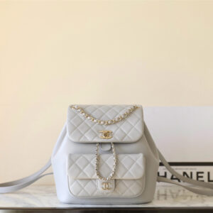 高仿Chanel*24K系列AS2908小牛皮淡灰雙肩包大號免檢版