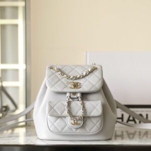 高仿Chanel*24K系列AS2908小牛皮淡灰雙肩包小號免檢版