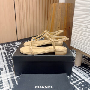 高仿Chanel*25C系列G46111B小羊皮平底涼鞋米黃免檢版